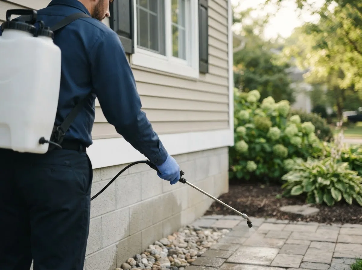 Pest control technician inspecting a home in Smithfield, OH